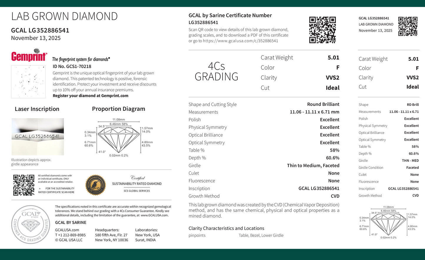 5.01 ct Round Lab-Grown Diamond