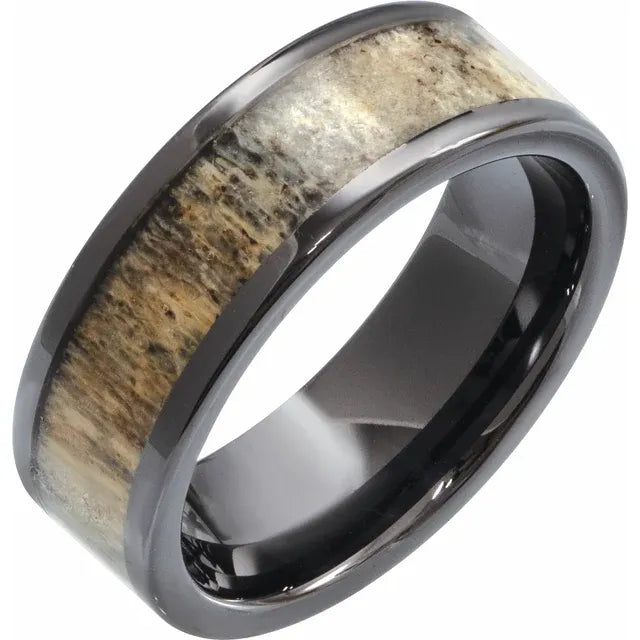 MEN'S CERAMIC & ANTLER WOOD WEDDING BAND