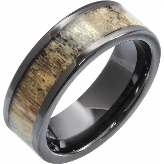MEN'S CERAMIC & ANTLER WOOD WEDDING BAND