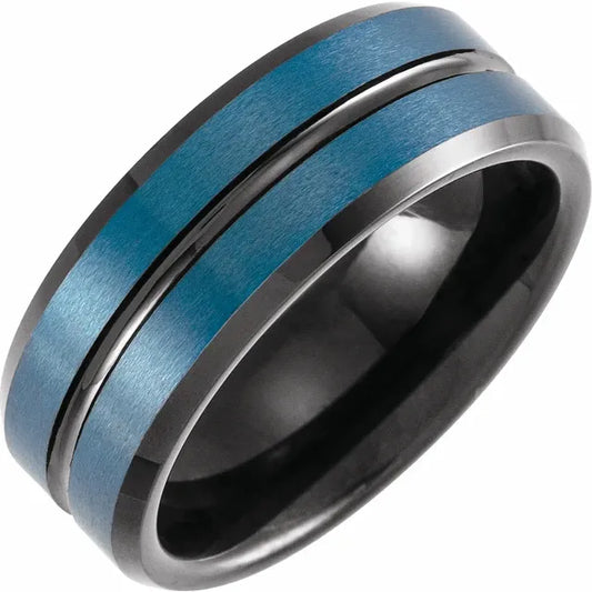 MEN'S BLACK & BLUE TUNGSTEN WEDDING BAND