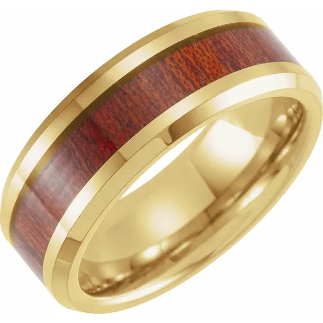 MEN'S YELLOW GOLD TUNGSTEN & WALNUT BAND